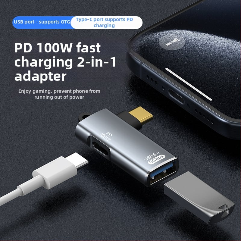 Adaptor Type-C la USB OTG cu alimentare PD — încărcare în timpul utilizării și suport pentru TV box extern