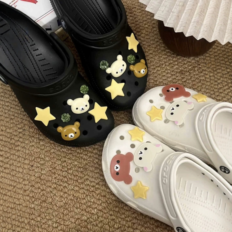 Crocs virágos cipő kiegészítő – PVC anyag, medve és csillag dizájn, papucsokhoz