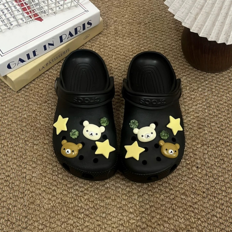 Crocs virágos cipő kiegészítő – PVC anyag, medve és csillag dizájn, papucsokhoz