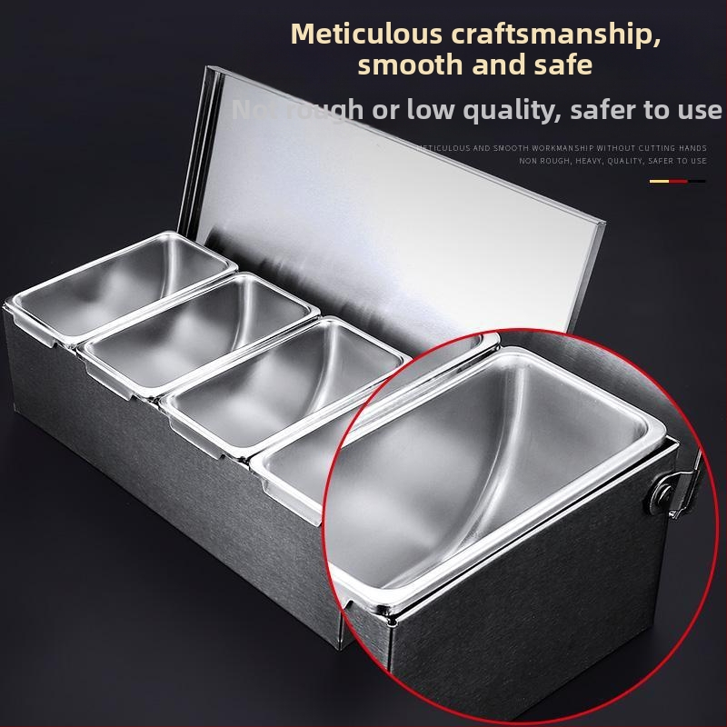 Cutie pentru condimente din oțel inoxidabil cu capac, compartimente multiple pentru bucătărie și restaurant