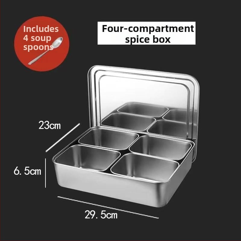 Cutie pentru condimente din oțel inoxidabil cu capac, compartimente multiple pentru bucătărie și restaurant