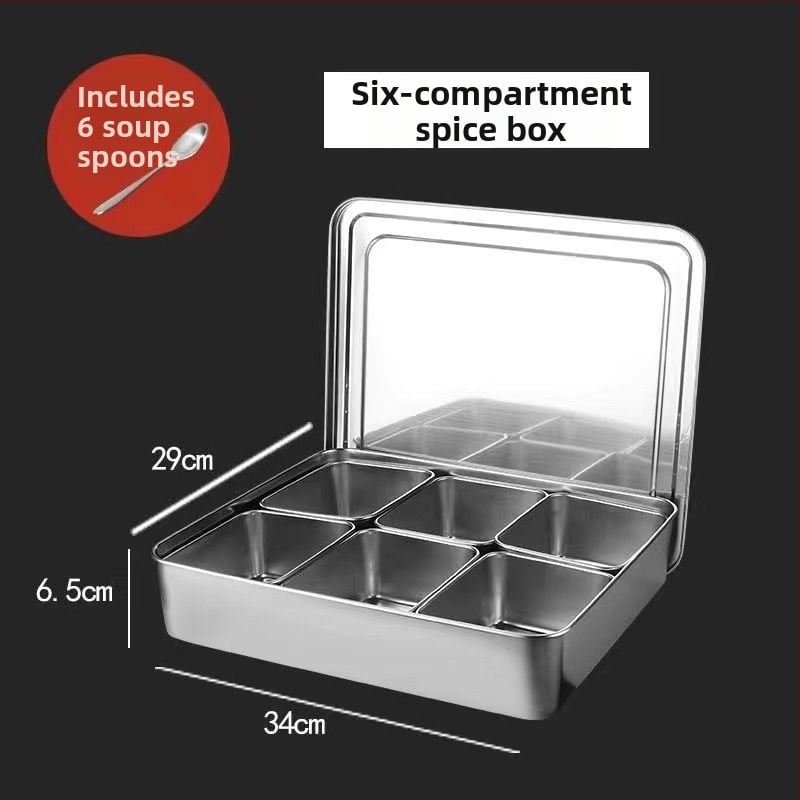 Cutie pentru condimente din oțel inoxidabil cu capac, compartimente multiple pentru bucătărie și restaurant