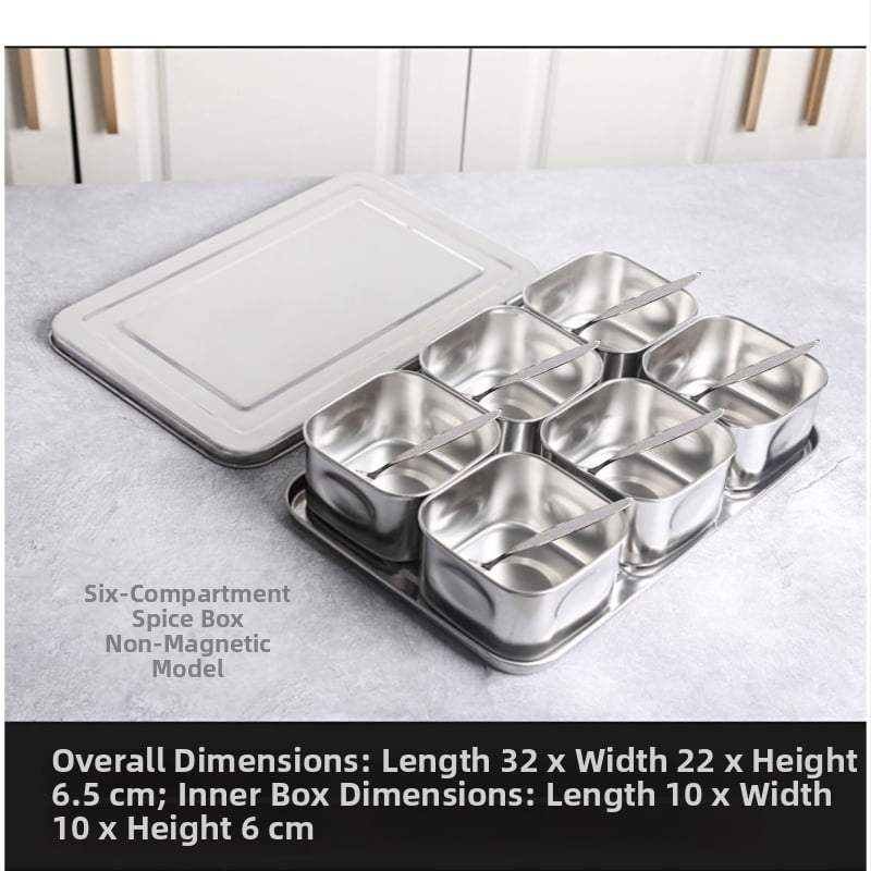 Cutie pentru condimente din oțel inoxidabil cu capac, compartimente multiple pentru bucătărie și restaurant