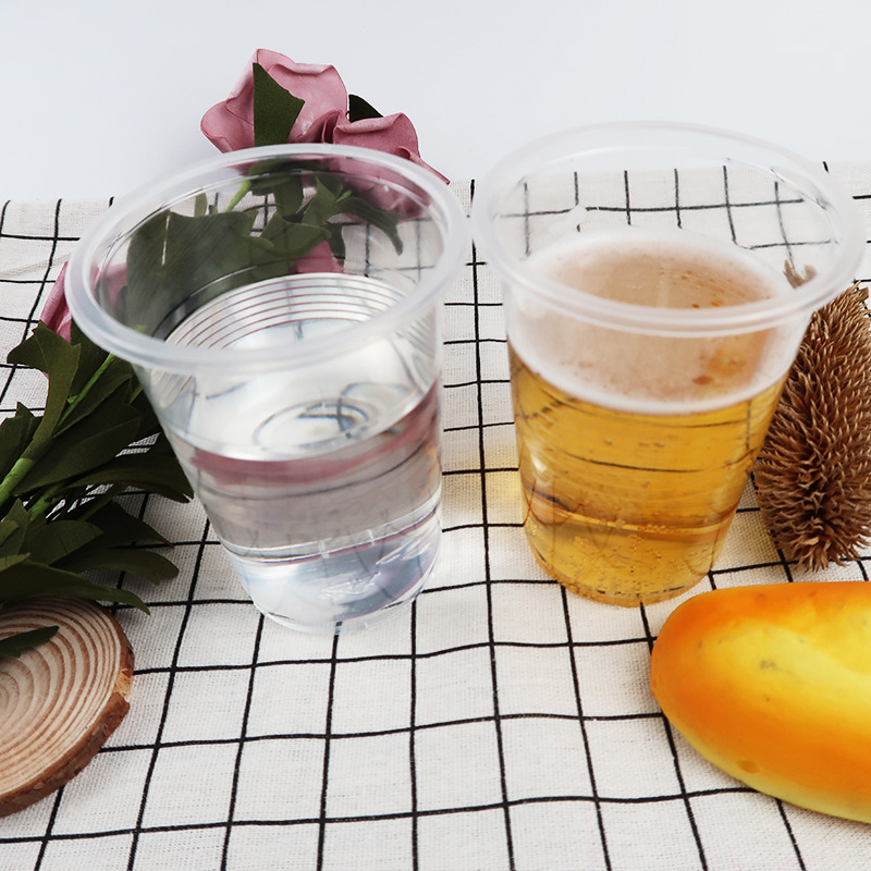 Egyszer használatos műanyag poharak, átlátszó, köralakú, logónyomással, testre szabható, 800 darabos csomag