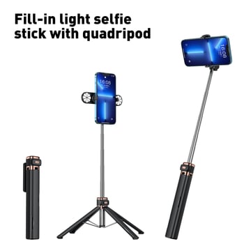 M03S четирикрак трипод с Bluetooth селфи стика и LED осветление за снимки; Материал: неръждаема стомана + ABS; Дистанционно управление; Модел: M03/M03S