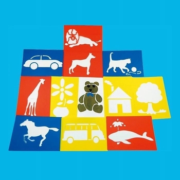 Jinyu plastični šabloni s izrezima za dječje crtanje — kukci, životinje, povrće, voće i božićni motivi; materijal: plastika; nije uvezeno; IP ovlaštenje: Ne