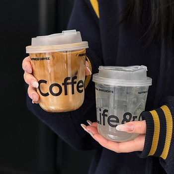 Pahar PET de cafea de unică folosință cu capac, formă rotundă, capacitate 301–400 ml, plastic PET, personalizare disponibilă