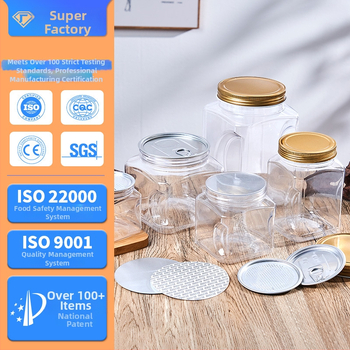 Квадратен PET пластмасов контейнер за храни (за чай и ядки) с плътно уплътнение, капак от пластмаса и алуминий, модел 2222, персонализирано лого