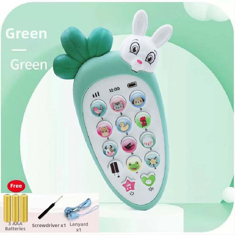 Имитационен детски музикален телефон – машина за ранно образование; пластмасов корпус, без памет, захранване с батерии, подходящ за деца 4–6 години