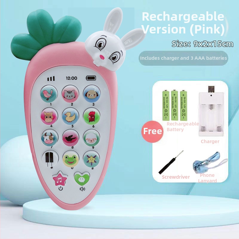 Имитационен детски музикален телефон – машина за ранно образование; пластмасов корпус, без памет, захранване с батерии, подходящ за деца 4–6 години