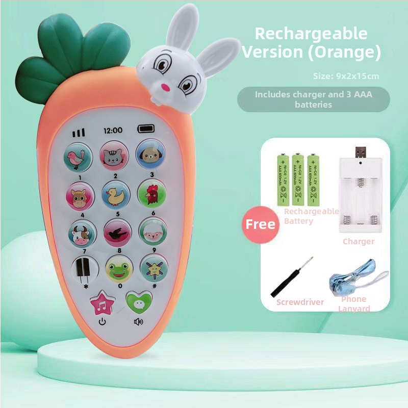 Имитационен детски музикален телефон – машина за ранно образование; пластмасов корпус, без памет, захранване с батерии, подходящ за деца 4–6 години