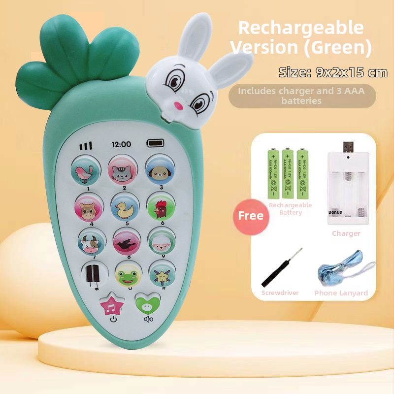 Имитационен детски музикален телефон – машина за ранно образование; пластмасов корпус, без памет, захранване с батерии, подходящ за деца 4–6 години