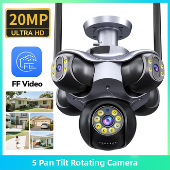 Sohucam 5-csatornás PTZ megfigyelő kamera, beltéri és kültéri 360° megfigyelés, Wi-Fi, 20 MP, éjjellátás, mozgásérzékelés és értesítések, 4–6 mm objektív