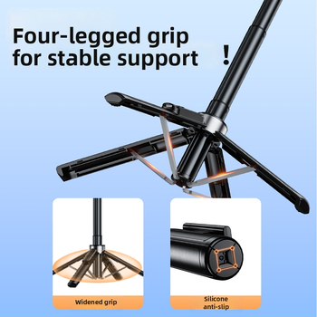 Портативна мини Bluetooth селфи пръчка със стойка за пода и трипод — алуминиев корпус, дистанционно управление, стабилизация на изображението и подсветка