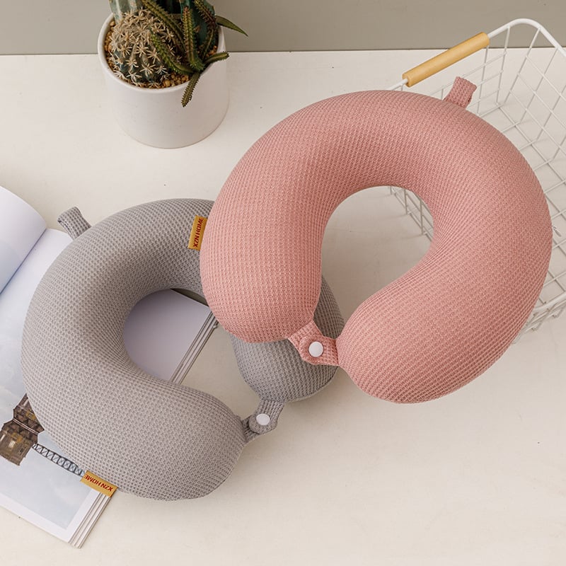 У-образна възглавница за шия за пътуване, паметна пяна, 100% паметна пяна, плетена калъфка, за възрастни, тегло до 0,5 кг