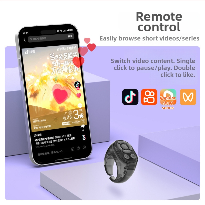 Bezdrôtový Bluetooth ovládač na selfie pre telefóny/tablety • ABS telo • Type-C rozhranie • 35mAh batéria • 10m bezdrôtový dosah