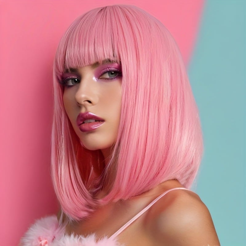 Peruka prirodnog izgleda, bob frizura s šiškama, sintetička vlakna otporna na visoku temperaturu, model Dm84