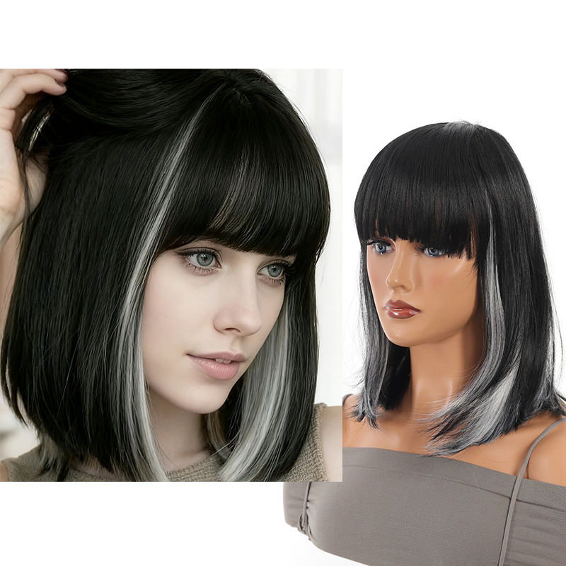 Peruka prirodnog izgleda, bob frizura s šiškama, sintetička vlakna otporna na visoku temperaturu, model Dm84