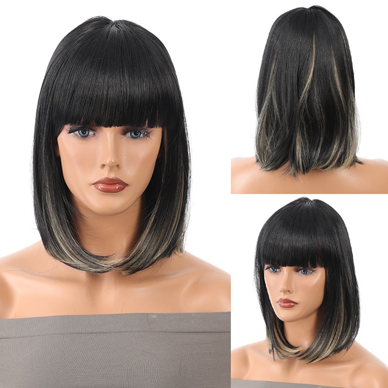 Peruka prirodnog izgleda, bob frizura s šiškama, sintetička vlakna otporna na visoku temperaturu, model Dm84