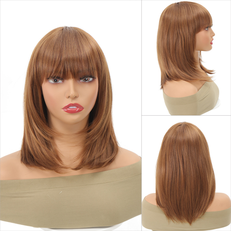 Peruka prirodnog izgleda, bob frizura s šiškama, sintetička vlakna otporna na visoku temperaturu, model Dm84