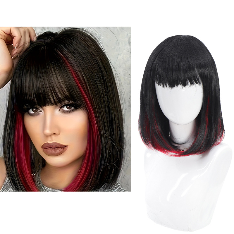 Peruka prirodnog izgleda, bob frizura s šiškama, sintetička vlakna otporna na visoku temperaturu, model Dm84