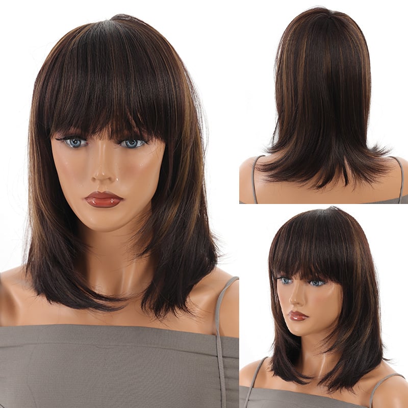 Peruka prirodnog izgleda, bob frizura s šiškama, sintetička vlakna otporna na visoku temperaturu, model Dm84