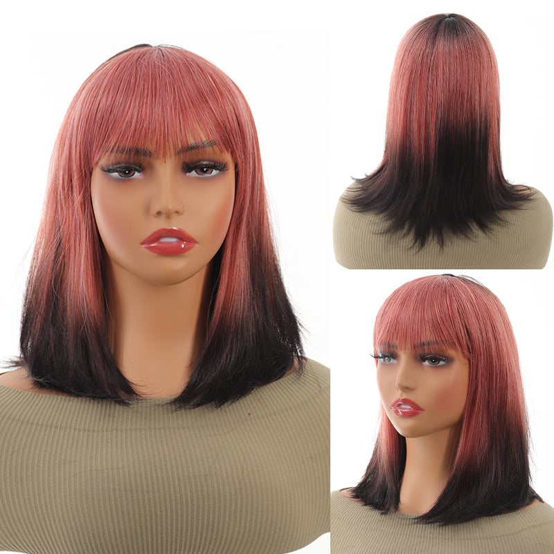 Peruka prirodnog izgleda, bob frizura s šiškama, sintetička vlakna otporna na visoku temperaturu, model Dm84