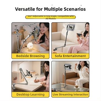 Egykezes telefon- és tabletatartó ágy melletti és íróasztali felszereléssel, forgó cantilever kar, felvételhez és élő közvetítéshez, többfunkciós
