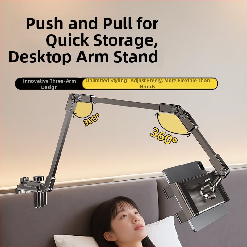 Egykezes telefon- és tabletatartó ágy melletti és íróasztali felszereléssel, forgó cantilever kar, felvételhez és élő közvetítéshez, többfunkciós