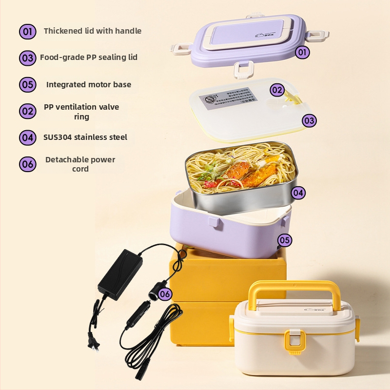 Δοχείο μεσημεριανού από ανοξείδωτο ατσάλι 304, μονωμένο, με ηλεκτρική θέρμανση συνδεδεμένη στην πρίζα, χωρητικότητας 0,8–1,0 L, σφραγιζόμενο με διαχωριστικά πλέγματα