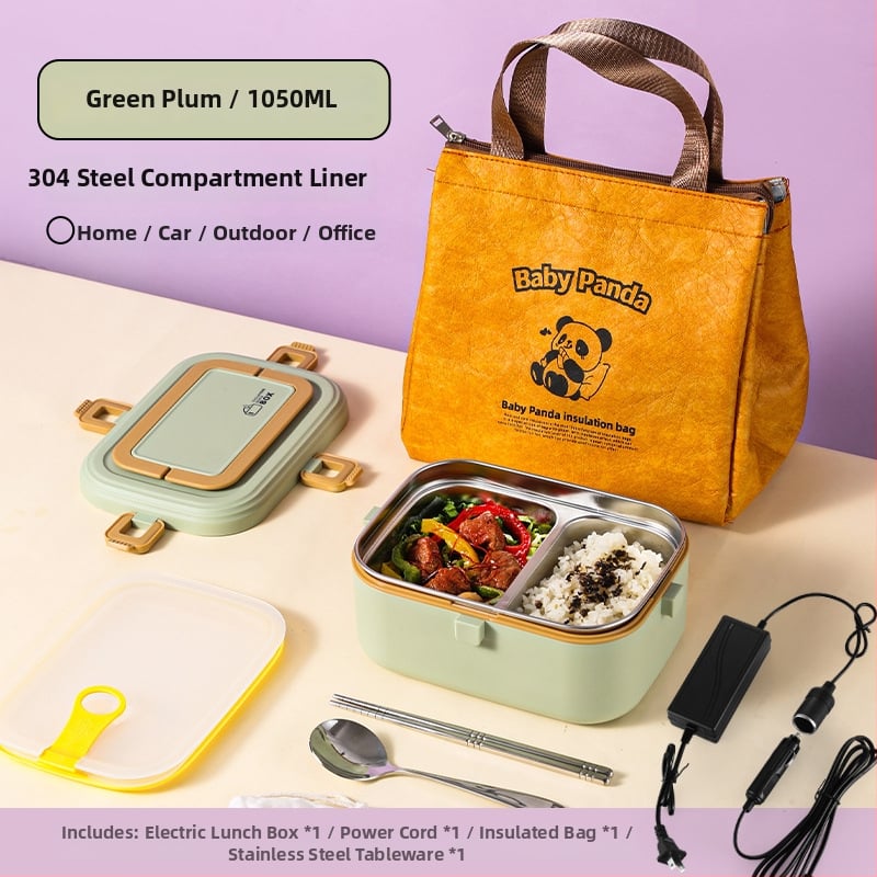 Δοχείο μεσημεριανού από ανοξείδωτο ατσάλι 304, μονωμένο, με ηλεκτρική θέρμανση συνδεδεμένη στην πρίζα, χωρητικότητας 0,8–1,0 L, σφραγιζόμενο με διαχωριστικά πλέγματα