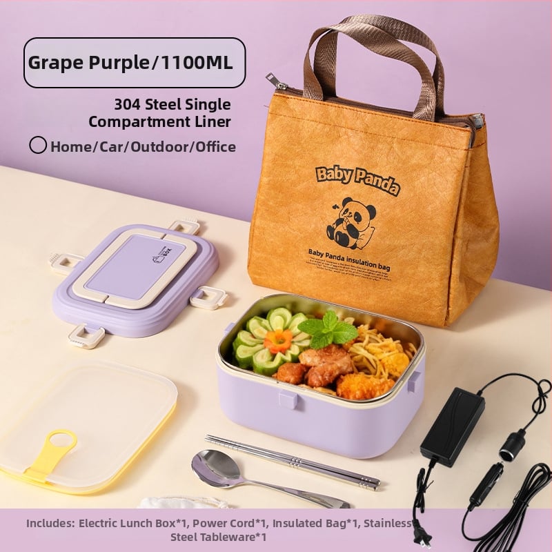 Δοχείο μεσημεριανού από ανοξείδωτο ατσάλι 304, μονωμένο, με ηλεκτρική θέρμανση συνδεδεμένη στην πρίζα, χωρητικότητας 0,8–1,0 L, σφραγιζόμενο με διαχωριστικά πλέγματα