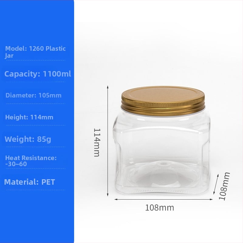 PET пластмасова консерва за ядки и сушени плодове, модел 950, с метална кристална капачка