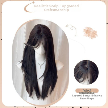 Duga prirodno izgledajuća perika sa srednjim razdjeljkom — duga ravna kosa, proteinska svila; može se bojiti ili permirati