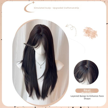 Duga prirodno izgledajuća perika sa srednjim razdjeljkom — duga ravna kosa, proteinska svila; može se bojiti ili permirati