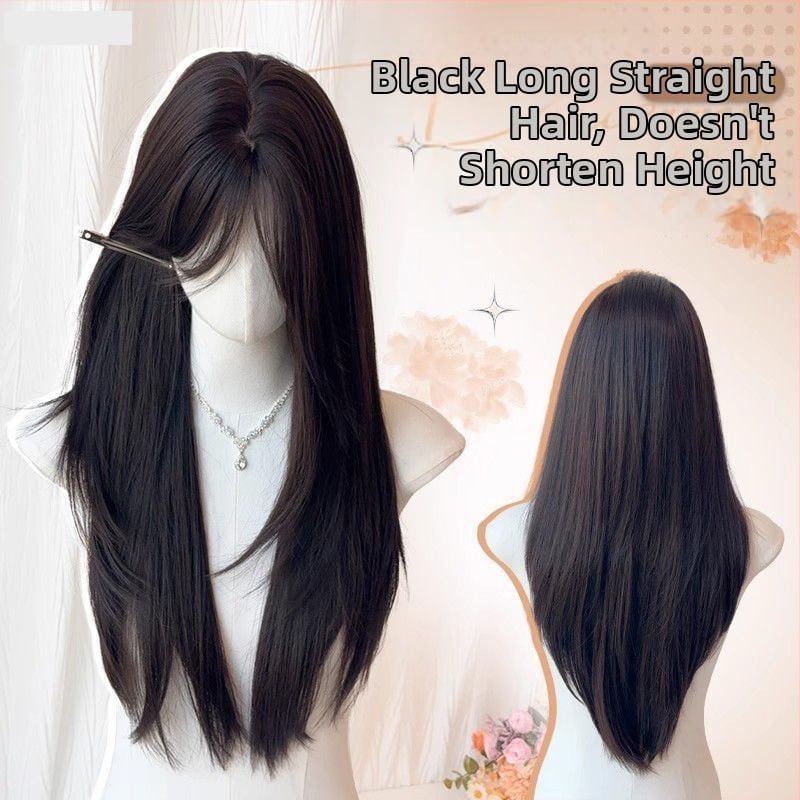 Duga prirodno izgledajuća perika sa srednjim razdjeljkom — duga ravna kosa, proteinska svila; može se bojiti ili permirati