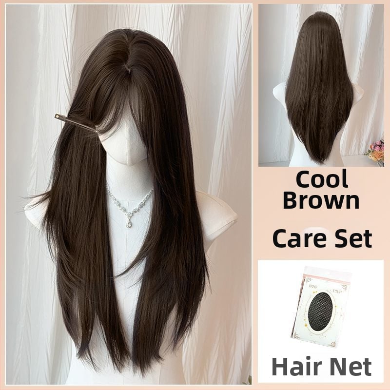 Duga prirodno izgledajuća perika sa srednjim razdjeljkom — duga ravna kosa, proteinska svila; može se bojiti ili permirati