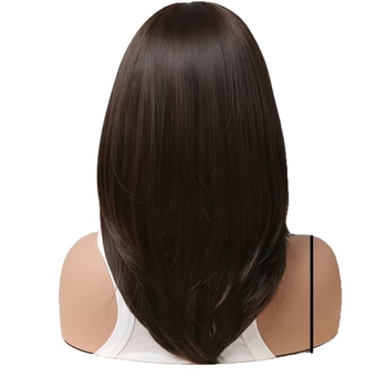 Perucă completă cu franjuri central despărțite, lungime medie, ușor ondulate, fibră sintetică rezistentă la temperatură, model YX315