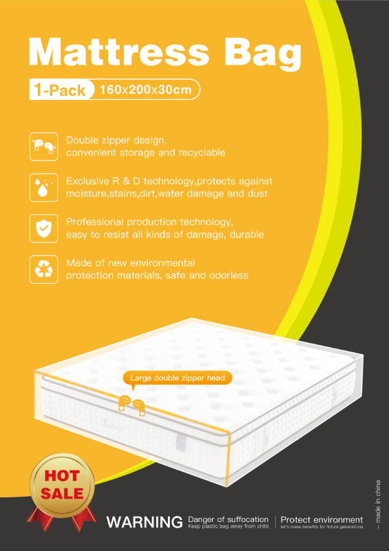 Sac protector pentru saltea din PE, transparent cu fermoar – proces Blown Film, imprimare logo, sarcină 50000, tip ambalaj