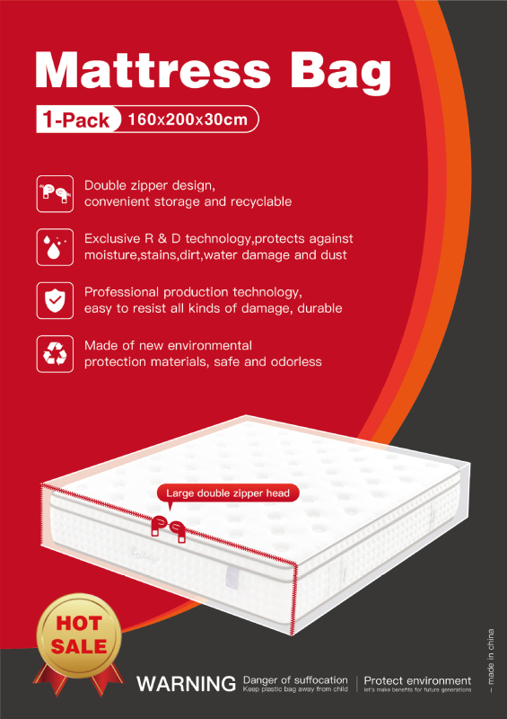 Sac protector pentru saltea din PE, transparent cu fermoar – proces Blown Film, imprimare logo, sarcină 50000, tip ambalaj