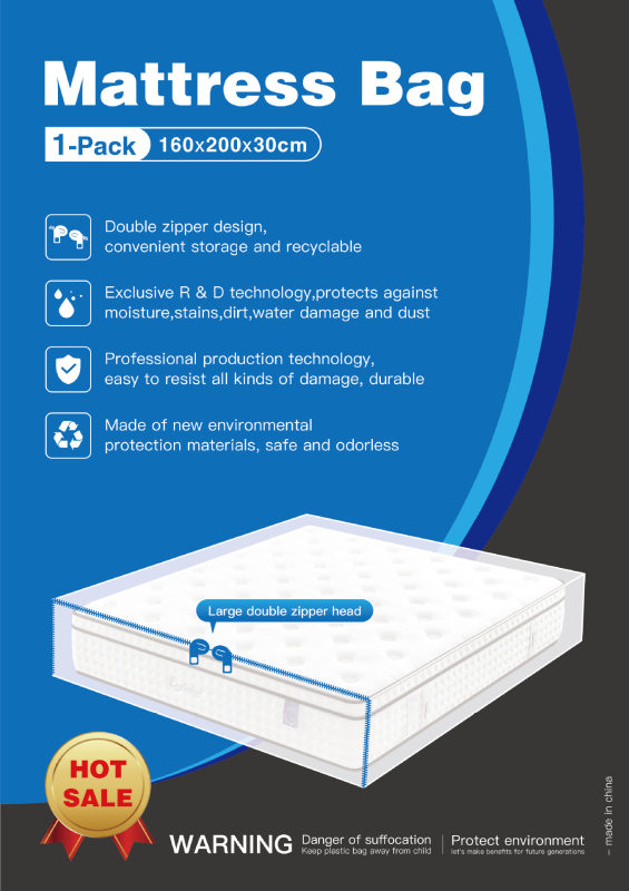 Sac protector pentru saltea din PE, transparent cu fermoar – proces Blown Film, imprimare logo, sarcină 50000, tip ambalaj