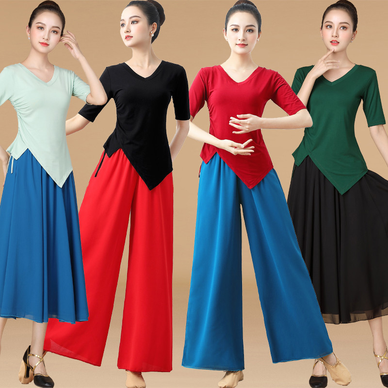 Costum de dans pătrate din țesătură modală, fustă cu volan mare, pentru femei adulte