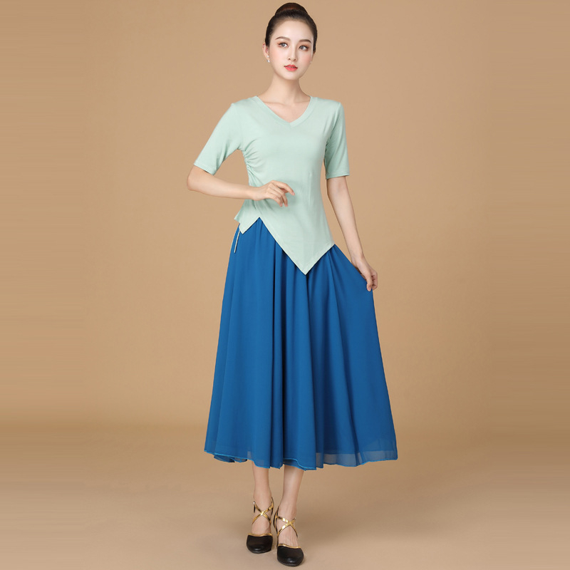 Costum de dans pătrate din țesătură modală, fustă cu volan mare, pentru femei adulte