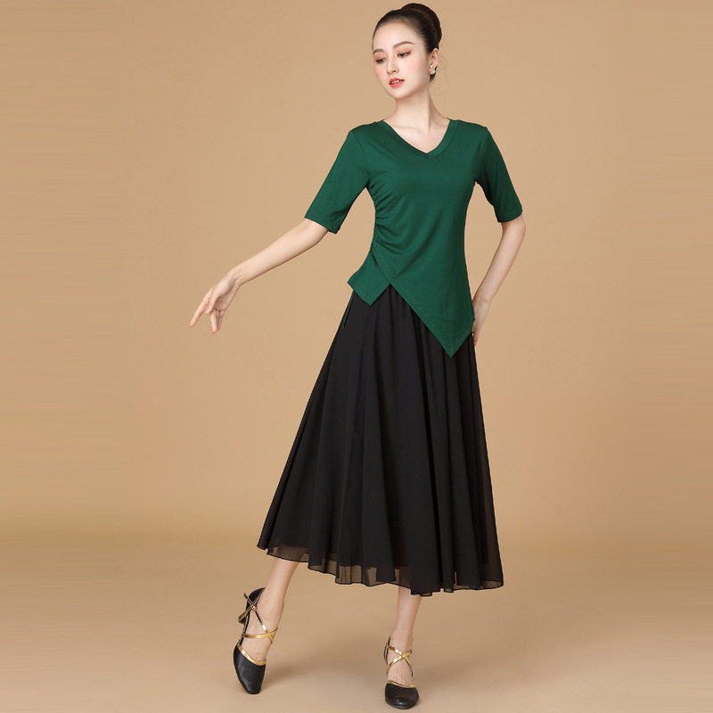 Costum de dans pătrate din țesătură modală, fustă cu volan mare, pentru femei adulte