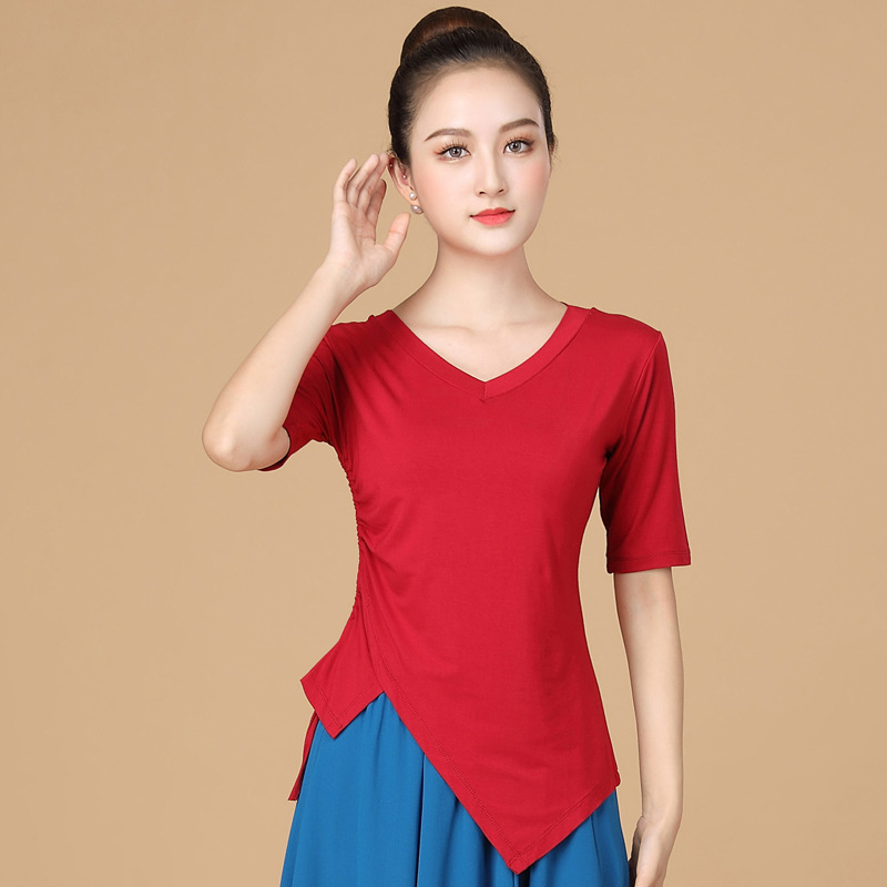 Costum de dans pătrate din țesătură modală, fustă cu volan mare, pentru femei adulte