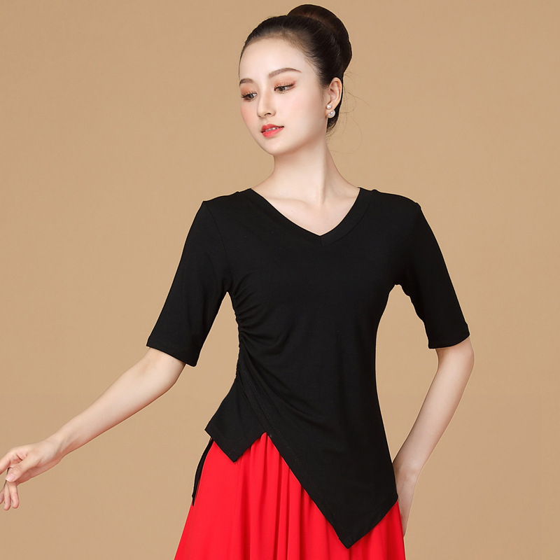 Costum de dans pătrate din țesătură modală, fustă cu volan mare, pentru femei adulte