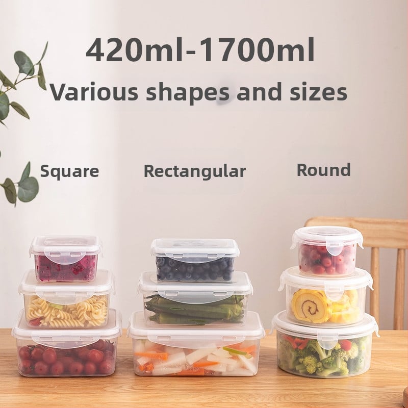 Ορθογώνιο πλαστικό σετ δοχείων συντήρησης φαγητών, χωρητικότητας 1–2 L, κατάλληλο για μικροκύματα, με έναν επίπεδο σχεδιασμό