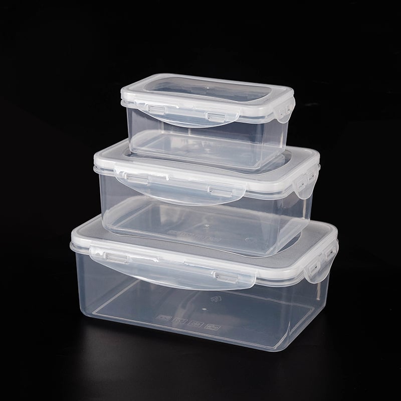 Ορθογώνιο πλαστικό σετ δοχείων συντήρησης φαγητών, χωρητικότητας 1–2 L, κατάλληλο για μικροκύματα, με έναν επίπεδο σχεδιασμό