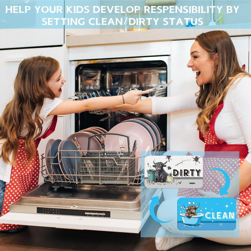 Magnetski znak za perilicu posuđa – Dvostrani indikator čišćenja, mekan magnetski materijal, prilagodljivo, Značka Shengrun