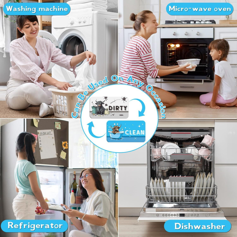 Magnetski znak za perilicu posuđa – Dvostrani indikator čišćenja, mekan magnetski materijal, prilagodljivo, Značka Shengrun